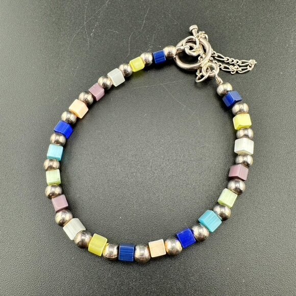 Silpada Sterling Silver Multi color Moonglow Square Bead Bracelet B0641 - 7.25" - Picture 1 of 5